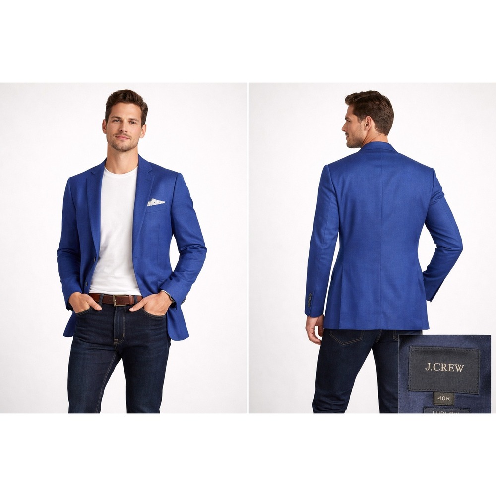 J Crew Ludlow Blazer Mens 40R Blue Italian Cotton Sport Coat LARUSMANI‎ Fabric